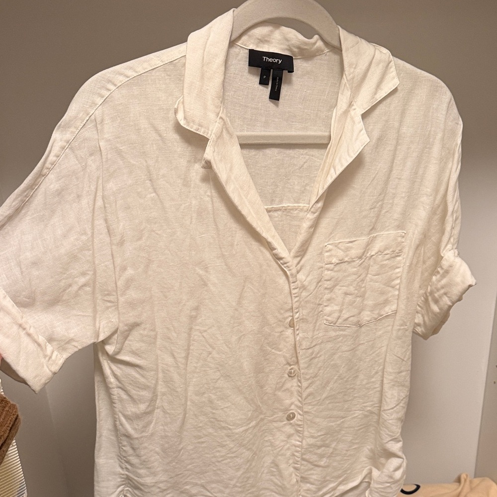 Theory women’s linen Cream Casual Button Down Shirt